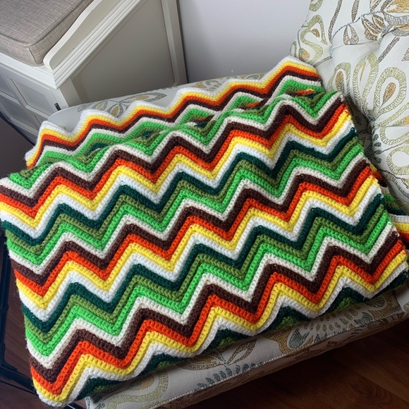 Hand Crafted Other - Vintage Knitted Handmade Multicolor Afghan Blanket